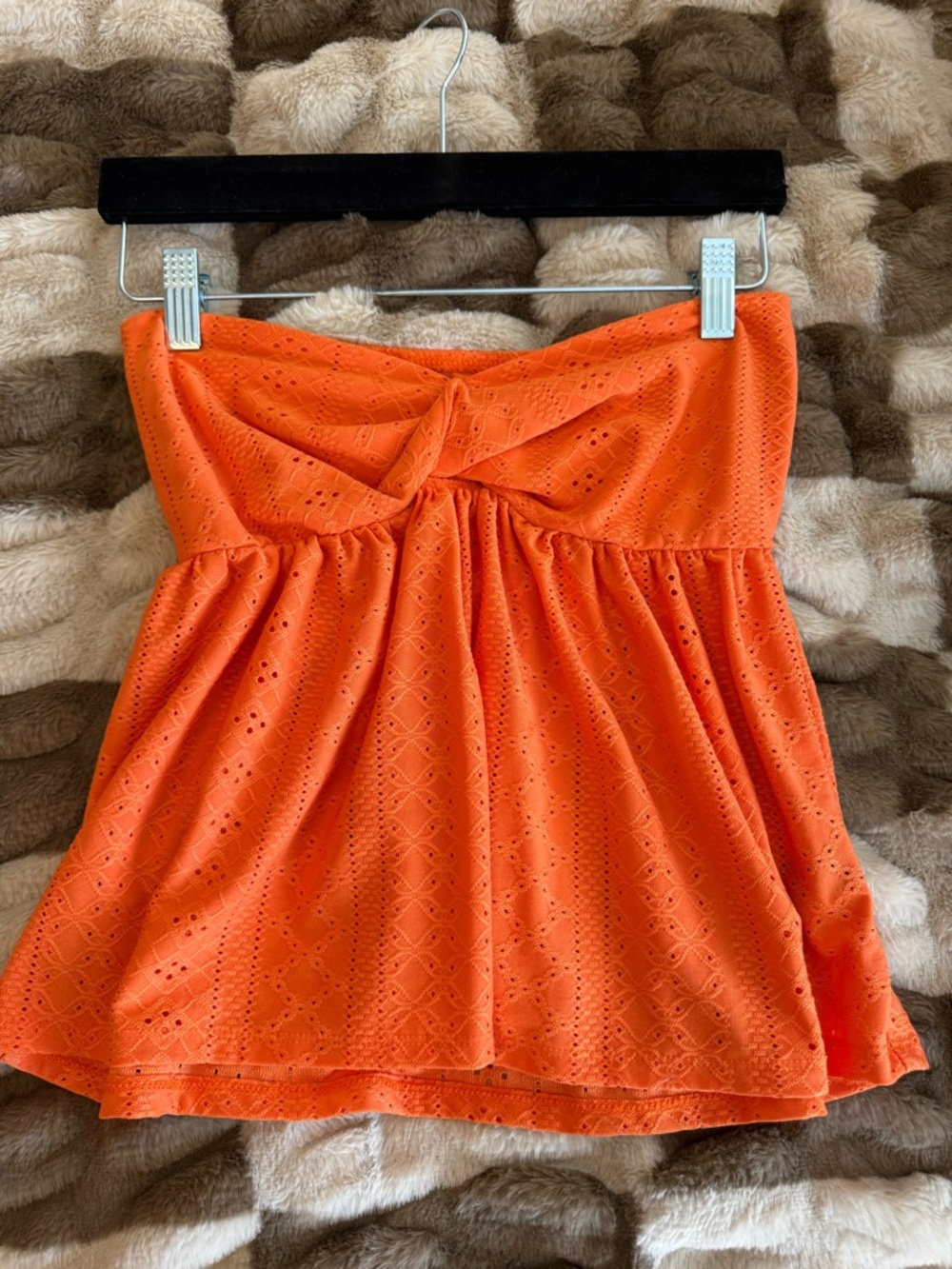 SHEIN Orange Strapless Eyelet Top
